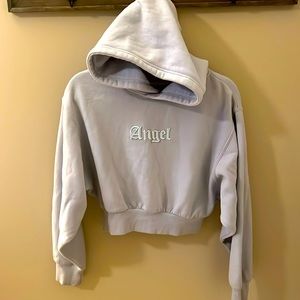 Perfect Crop SWS Active Large Light Blue Angel Hoodie Sweatshirt